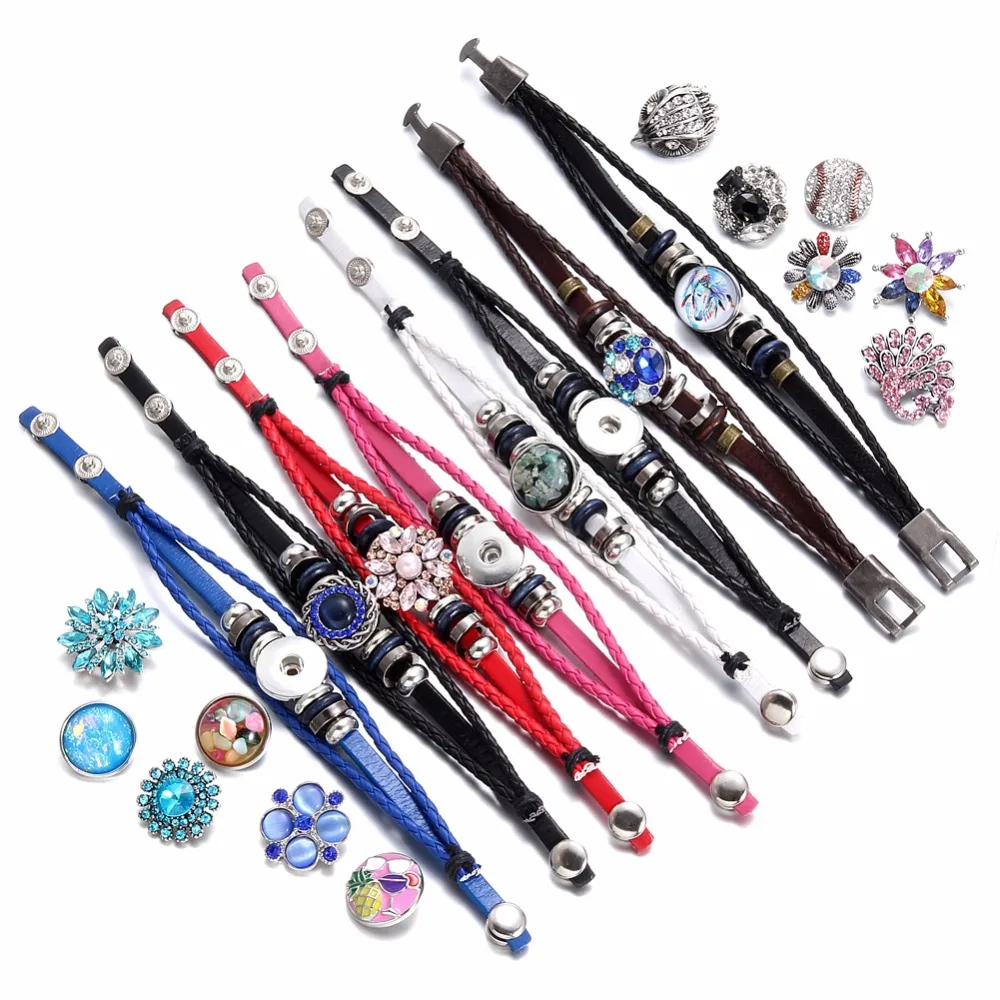 

Hot sale 1pcs/lot PU Leather bracelet Bangle Jewelry 18mm snap Jewelry Bracelet For Snap 18mm DIY Button Jewelry SZ0370d