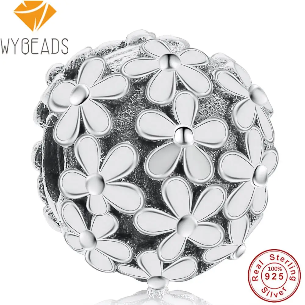 

WYBEADS 925 Sterling Silver Darling Daisy Meadow Clip White Enamel Charms European Bead Fit Bracelet DIY Accessories Jewelry