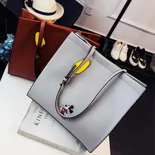 New Fashion casual Women Handtaschen Qualität pu-leder Cartoon druck Mickey Große kapazität einfache Teenager Mädchen umhängetasche