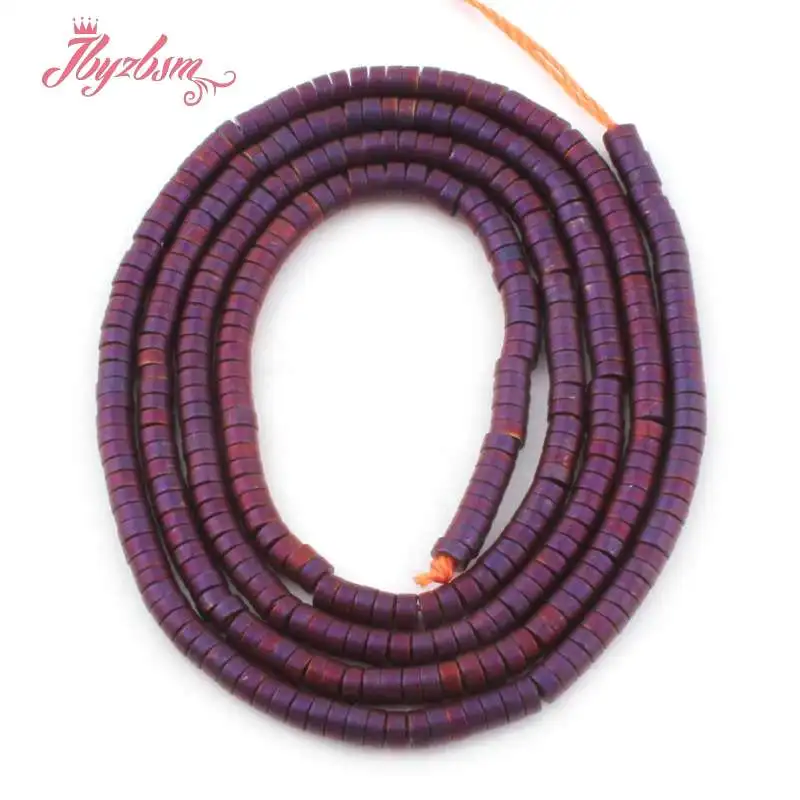 Натуральный гематит бисера Форст форма Рондель камень бусины для самостоятельного изготовления ювелирных изделий ожерелье браслет свободный 1x2 мм 1" - Цвет: Purple