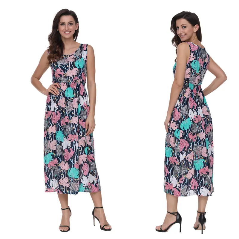 Susi&Rita Elegant Long Beach Dress Women Summer Floral Bohemian Dresses 2018 Casual Sleeveless Cotton Dress Vestidos Robe Femme