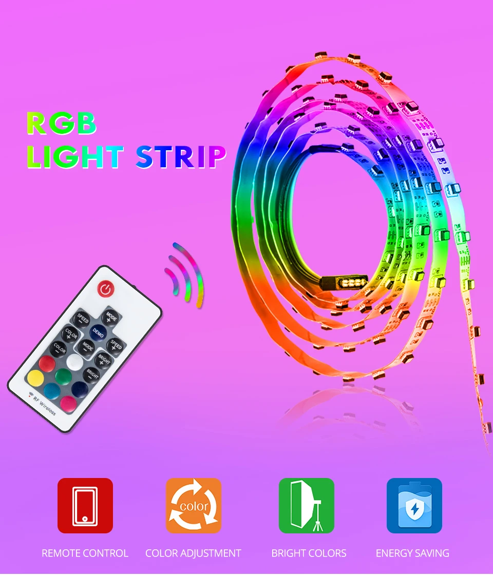 3535 RGB LED Strip Light 0.5m 1m 1.5m 2m SATA LED Лента Лента Лента Полный комплект с 17 ключами RF Remote RGB ленты для компьютера