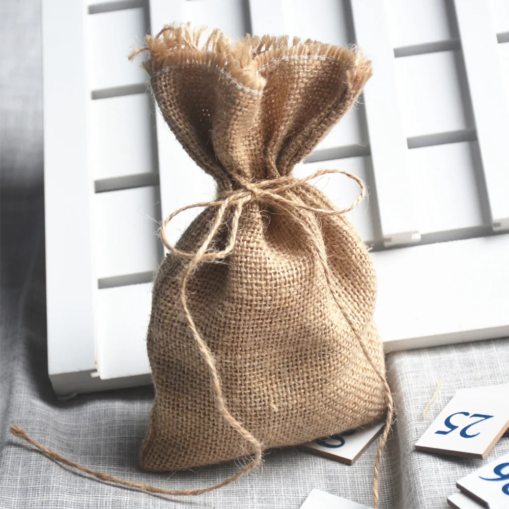 Custom Rustic Jute Hessian Burlap Bag Wedding Party Bridal Shower Favor
