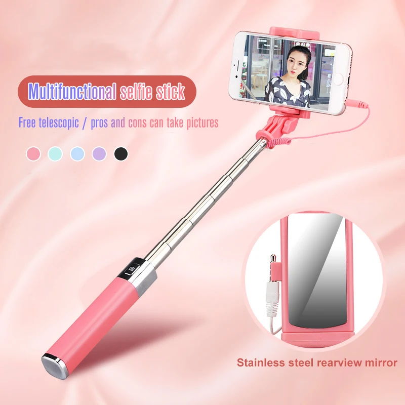 

Mini Portable Folding Wire Control Non-Slip Handle Selfie Stick CL-02 For iPhone Button For Xiaomi Redmi Note 7 6 Pro For Huawei