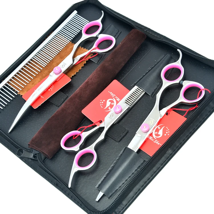 

7.0" Pet Hair Cutting Scissors Thinning Clipper Curved Shears Puppy Beauty Tools Dogs Grooming Scissor Set with Comb Case HB0049