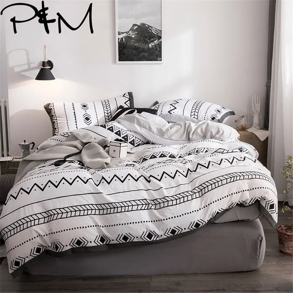 

Papa&Mima Graphics print Bohemian style bedding set Queen King size flat sheet pillowcases duvet cover sets bedlinens