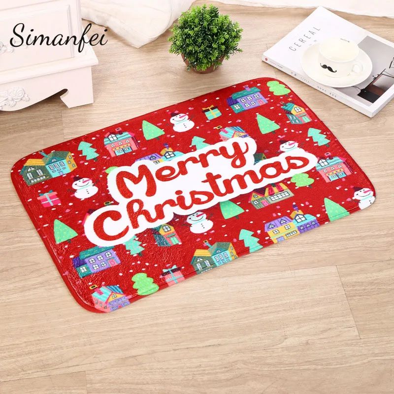 

Simanfei Floor Mats Merry Christmas Decor Bathroom Kitchen Carpets House Doormats for Living Room Anti-Slip Rug Super Absorbent
