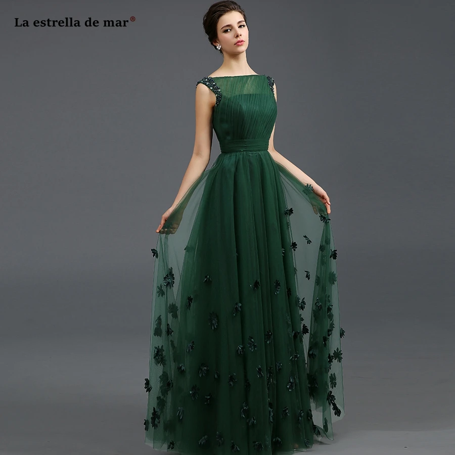 Vestido de madrinha de Casamento Longo nuevo tul barco cuello casquillo