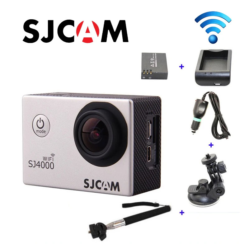 Оригинальная SJCAM SJ4000 Wi-Fi спортивный цифровой видеорекордер+ автомобиля Зарядное устройство+ штатив+ 1 дополнительная Батарея+ Батарея Зарядное устройство+ монопод для однообъективных зеркальных камер DV