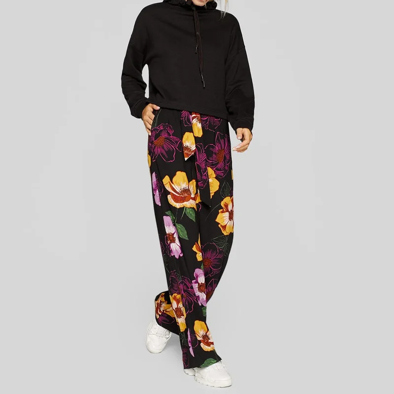 

ZA 2019 Spring New Vintage Printed Women High Waist Wide Leg Pants Casual Pants
