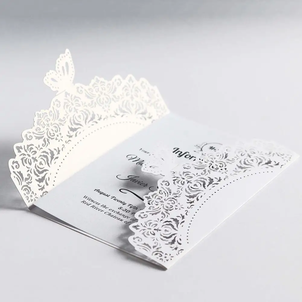  10PCS Blue White Elegant Laser Cut Wedding Invitation Cards Greeting Card Decor Party Supplies - 33023921997