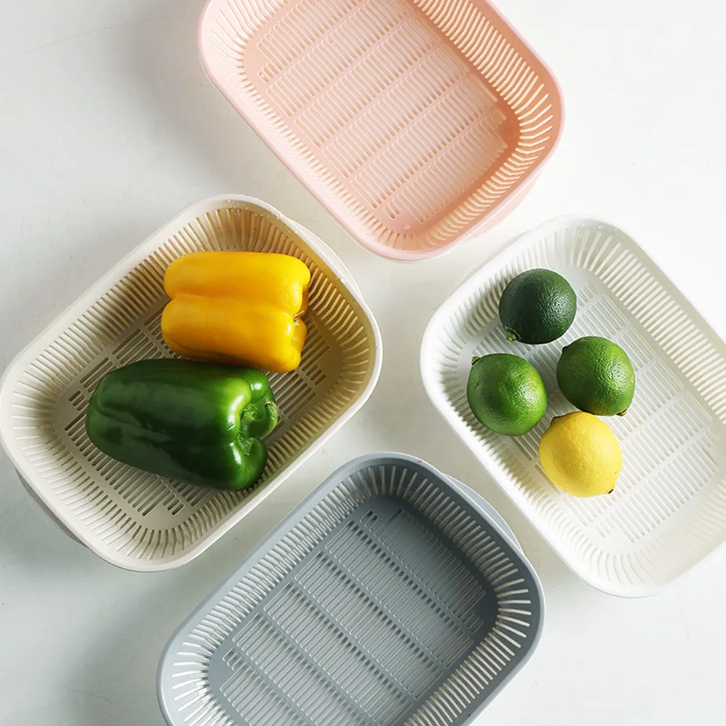 Plastic Square Drain Sealed Box Ginger Garlic Onion Food Refrigerator Container Portable fruit vegetable cleaning drain basket