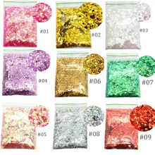 Paillettes volumineuses à paillettes de maquillage, pour le visage, les yeux ou le corps, scintillantes de 1 à 3mm, pour Nail Art, pour décorer le Festival, pour Nail Art, 50 à g/sac
