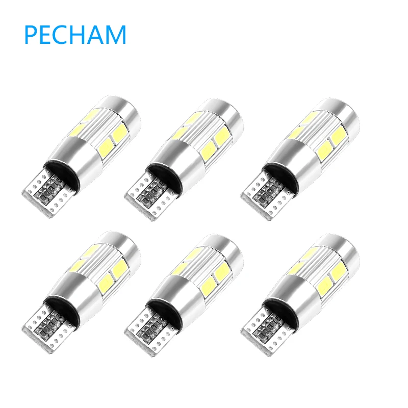 Pecham 6x t10 W5W 6 светодиодные лампы 5630 супер яркий SMD 194 168 12V 6000K белый синий красный
