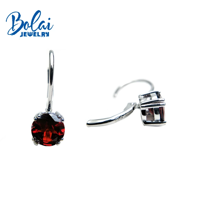 Bolaijewelry, натуральный красный гранат, Круглый, 7,0 мм, 3ct, драгоценный камень, висячие серьги, серебро 925 пробы, хорошее ювелирное изделие для женщин, как Рождественский подарок