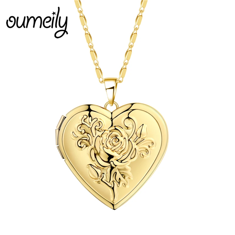 OUMEILY медальон ожерелье сердце кулон золотой серебряный цвет винтажное длинное цветочное ожерелье модное ювелирное изделие подарок на день Святого Валентина