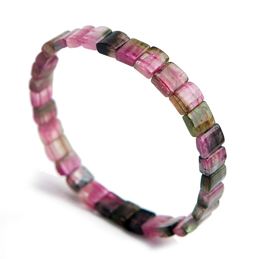 

100% Genuine Colorful Natural Watermelon Tourmaline Bracelets Gems Crystal Rectangle Bead Stretch For Women Lady Bracelets AAAAA