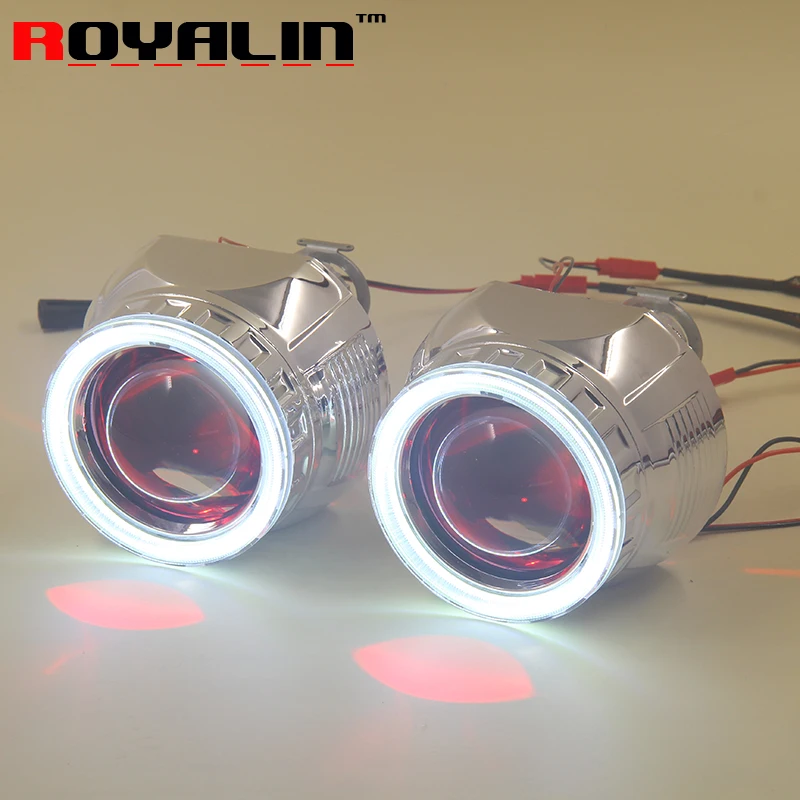 

ROYALIN Car Styling Bi Xenon H1 Mini Projector Headlights Lens 2.5 inch LHD RHD w/ 80mm Angel Eyes & Devil Eyes White Red Blue