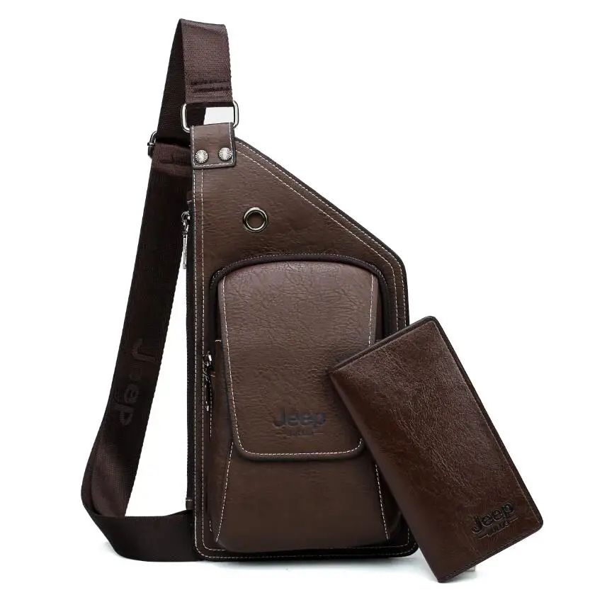 Мужские нагрудные сумки, комплект из 2 предметов, JEEP BULUO, брендовая летняя Дорожная сумка на ремне для мужчин, разделенная кожаная сумка для тела, высококачественные мужские сумки