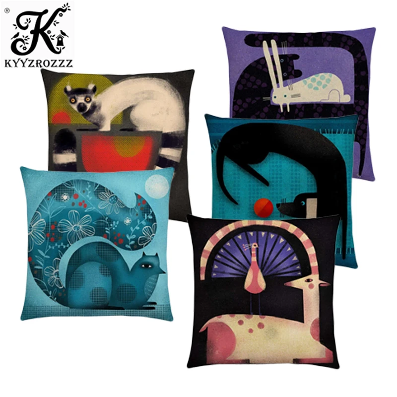 

Abstract Fantasy Animals Painting Dachshund Owl Cat Dog Squirrel Rabbit Fox Camel Elephant Good Cushion Cover Pillow Case
