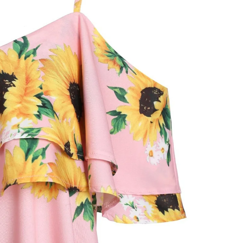 Hot Sale Women Sling Tops Sunflower Printed Bandeau Ruffles Sliming Sling for Summer CXZ