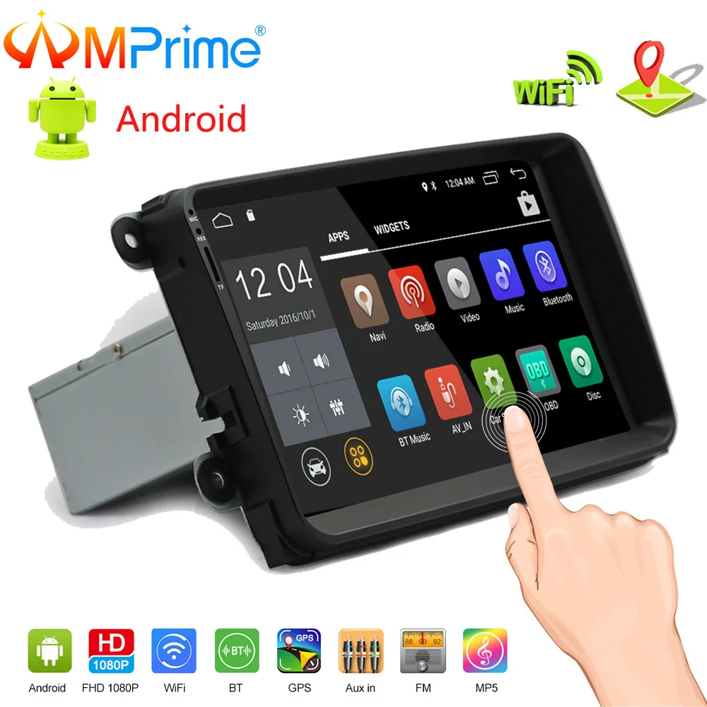 

AMPrime 9'' Android Car Radio Stereo GPS Navigation Bluetooth Wifi Mirror Link 2 Din Touch Multimedia Player Audio Player For VW