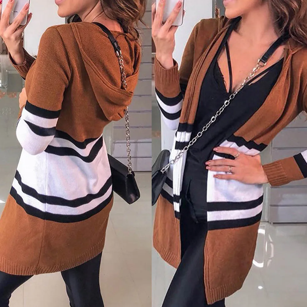 Women Baggy Cardigan Coat Long Chunky Knitted Oversized Hooded Sweater