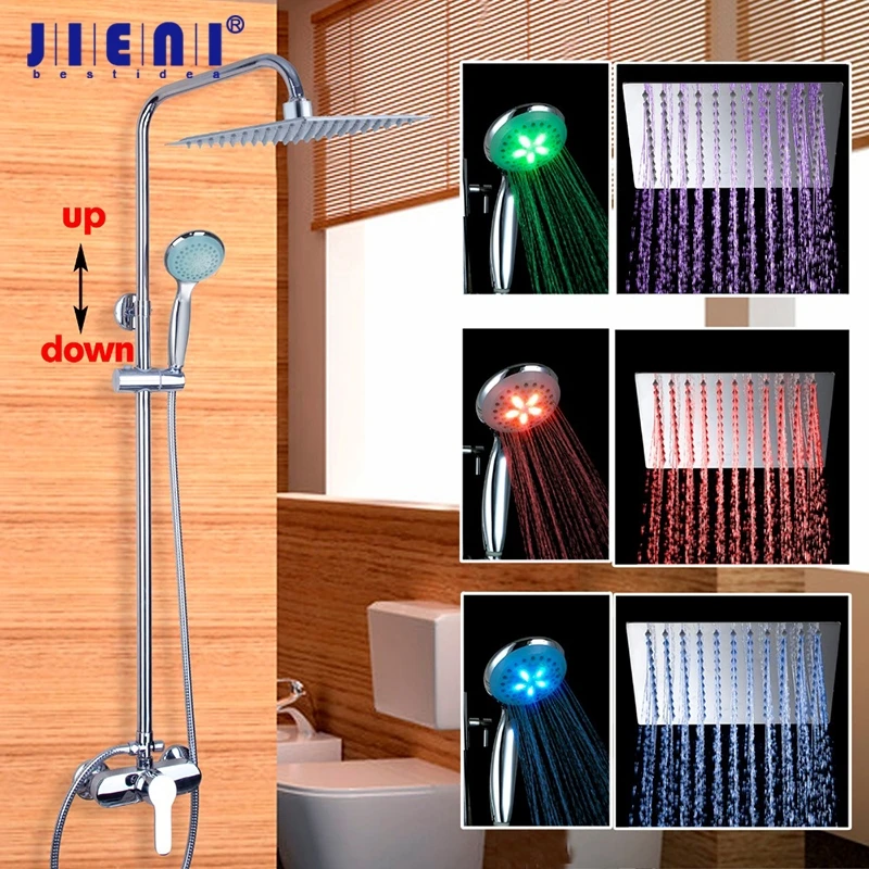 

Rainfall Bathroom Shower Set Faucet with 8" Ultrathin Showerhead ABS Hand Shower Swivel Bathtub Tap Adjust Height