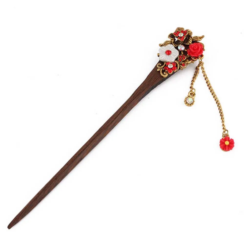

1 PCs Women Vintage Wooden Hair Stick Fashion High Quality Handmade Shining Crystal Flower Wood Hairpin