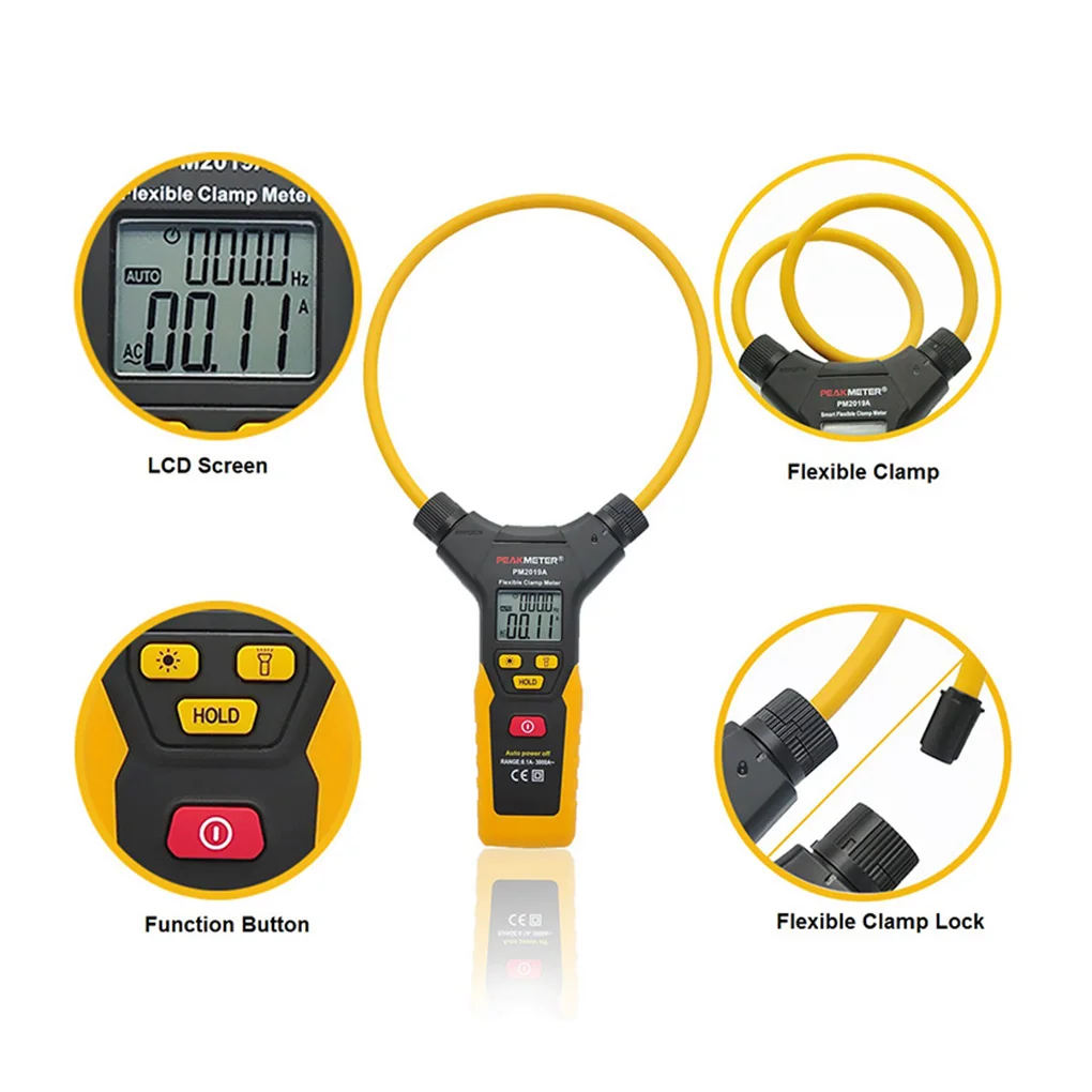 

PEAKMETER PM2019A Digital Flexible Clamp Meter 3000A AC Current Handheld 6000 Counts Display Tester
