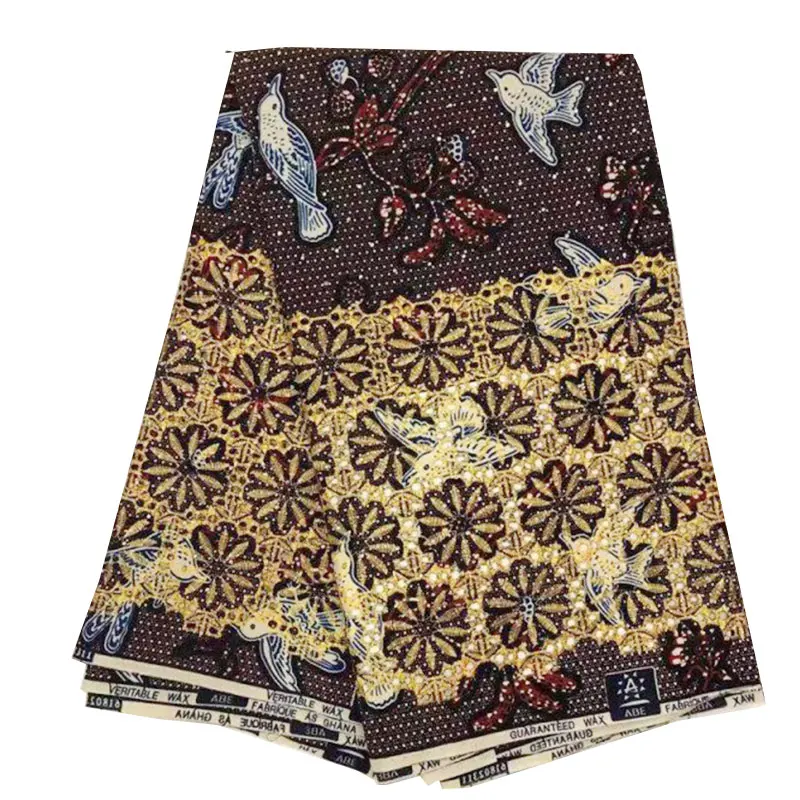 Африканская супер восковая ткань со стразами и вышивкой, 6 ярдов печати хлопок Пейдж Яванский воск Анкара нигерийские ткани для платья