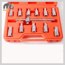 

12pc 3/8" Dr.Universal Drain Sump Plug Key Set Hex Bits+Square Head Socket Oil Drain Plug Key Set Hexagon Socket Kit Nut Adaptor