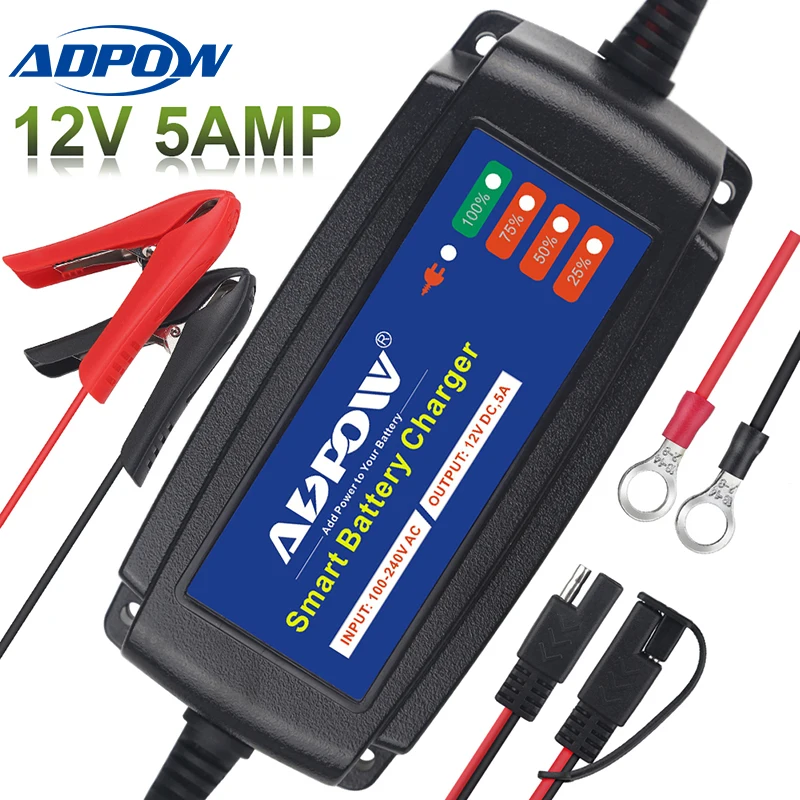 Автоматическое зарядное устройство ADPOW 5AMP для автомобильного аккумулятора 12 В