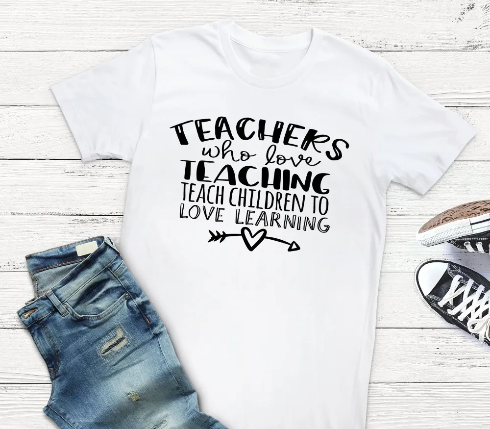 

Teachers Who Love Teaching Teach Children To Love Learning Tshirt teacher day gift funny slogan heart aesthetic shirt goth tees