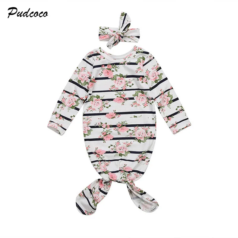

0-18M Newborn Infant Baby Boy Girl Floral Sleep Bags Long Sleeve Cotton Romper Jumpsuit +Headband 2PCS Sleepwear Blankets