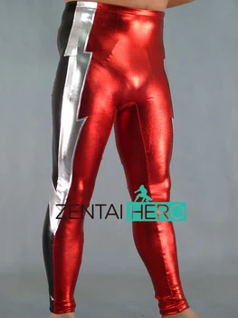 

Free Shipping Sexy Shiny Metallic Red And Side Silver Long Pants Dress Up Fancy Tights Pants Mix Color Trousers AXM159