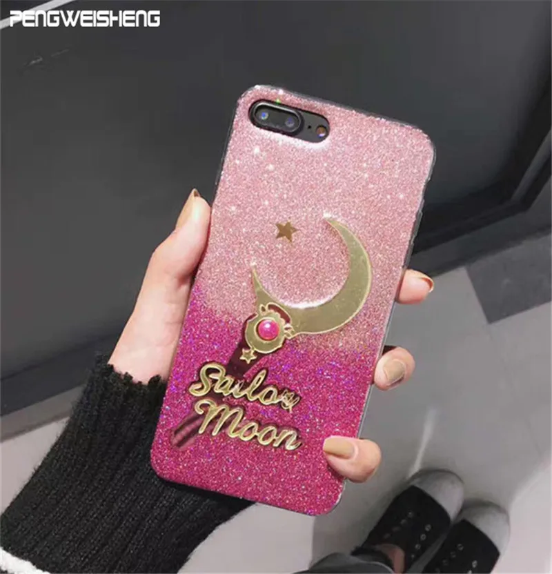 PENGWEISHENG For iPhone 7 7 PLUS Case Sailor Moon Magic Stick New Phone Cases for iPhone 8plus 6 6s Plus X Protector Case