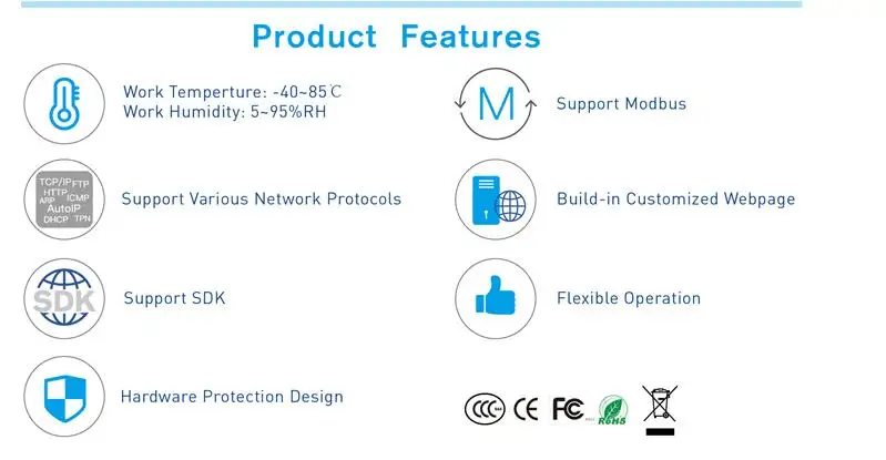 Hf2211 modbus serial rs232rs485rs422 para ethernetmódulo de conversão wi fi