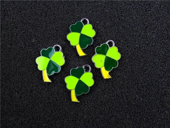 

AE627 Mix Color 100Pcs Alloy Metal Enamel Four Leaf Clover Charms Pendant 23x17mm