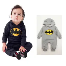 Милый комбинезон с эмблемой Бэтмена для маленьких мальчиков; цельнокроеная одежда для детей 3-24 месяцев