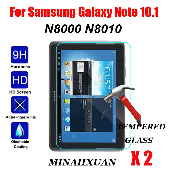 2 шт. 9 H взрывозащищенные закаленное Стекло для samsung Galaxy Note 10,1 N8000 N8010 10,1 дюймов фильм ясно Экран защиты