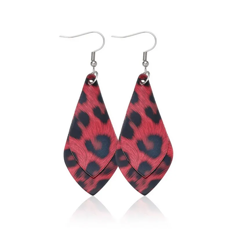 

Fashion Double-deck Leopard Print Leather Dangle Earring Hyperbolic Geometry Pendant Pendientes Women Jewelry Bijoux Oorbellen