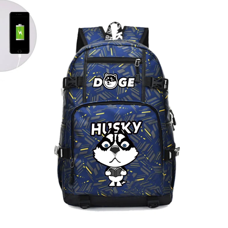 

Large Capacity Husky Travel Backpack USB Charging Laptop Backpack Doge Kawaii Doge Emoji Canvas High School Bags Rugzak 2019
