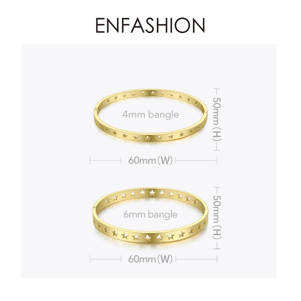 ENFASHION Hollow Stars Bangles& Bracelets For Women Gold Color Stainless Steel Cuff Bracelets Friends Gifts Jewelry BM192011