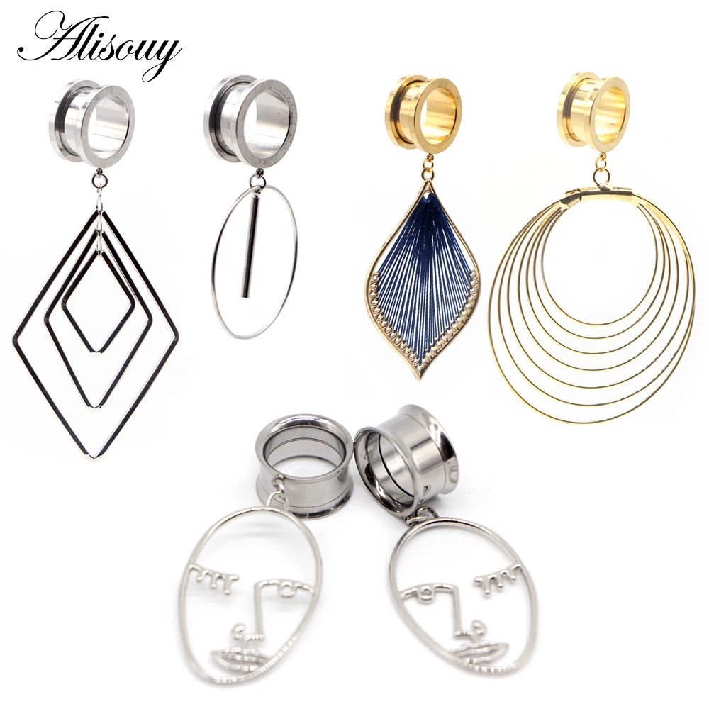 

Alisouy 2PCS Ear Piercing Gauges Stainless Steel Dangle Plugs Tunnels Body Jewelry Expander Stretcher Fashion Earrings Jewelry