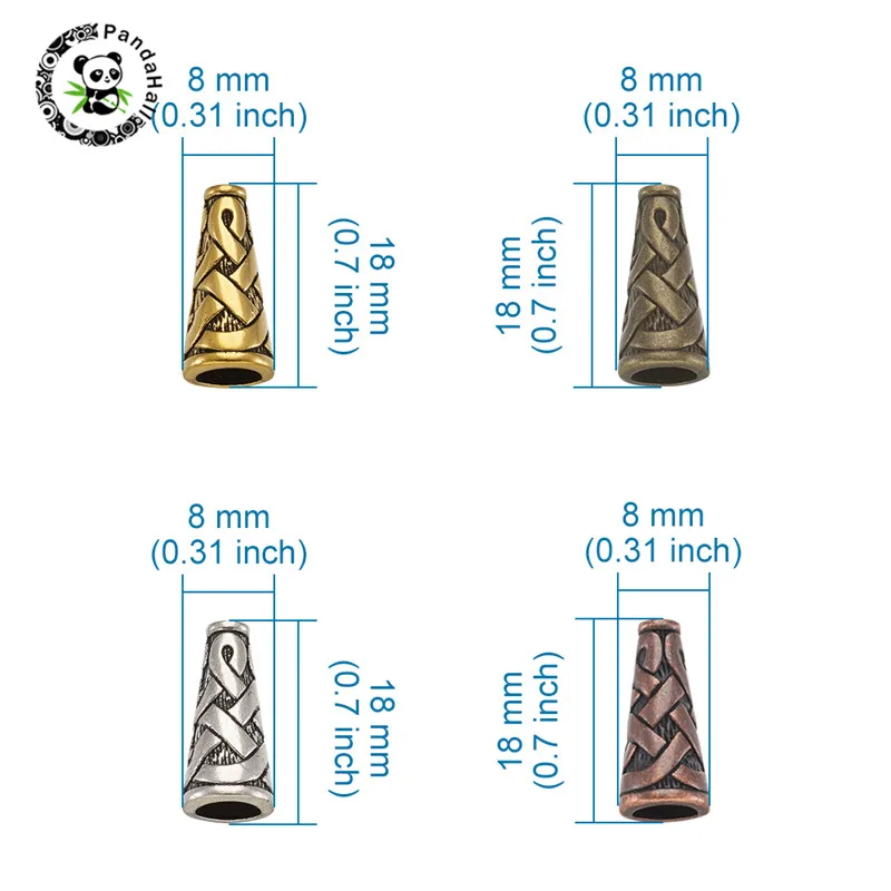 Pandahall 20-50 шт./компл. Тибетский Стиль конусные металлические чашечки для бусин для ювелирных изделий составляющие компоненты смешанного цвета 18x8x8 мм отверстие: 1 мм