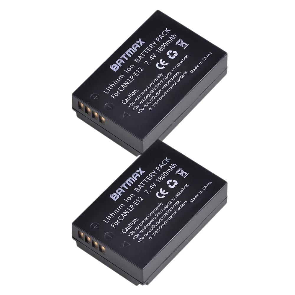 Batmax 2Pc 1800Mah Lp-E12 Lp E12 Lpe12 Batteria Ricaricabile Per Canon Eos M Eos M10 M100 Eos Rebel Sl1 Eos 100D Fotocamere Digitali