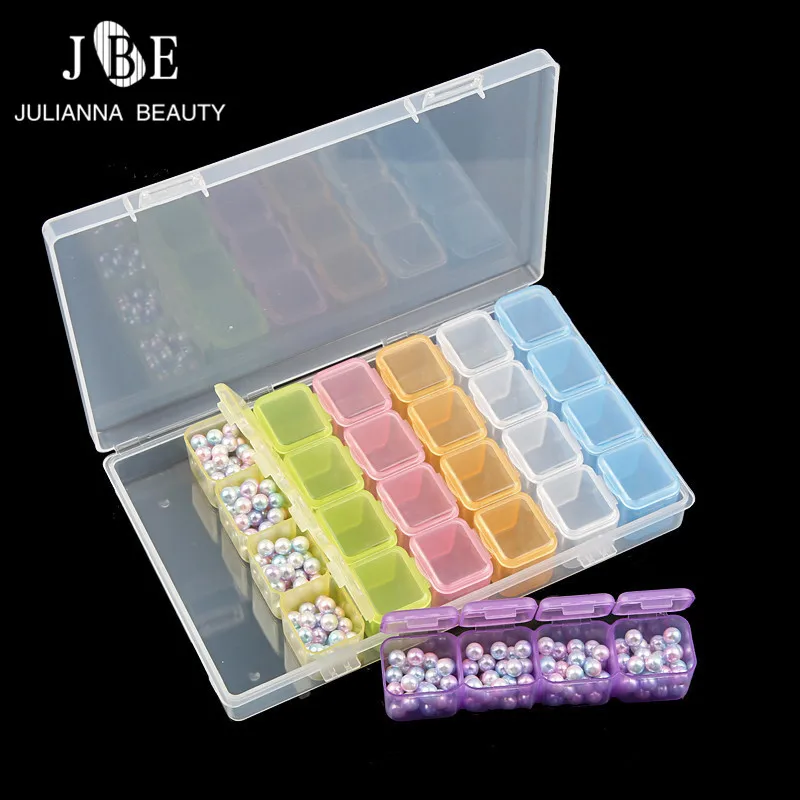

3 Sets Professional Clear Plastic 28 Multi Color Grids Plastic Transparent Nail Nail Art Accessories Tools Storage Box