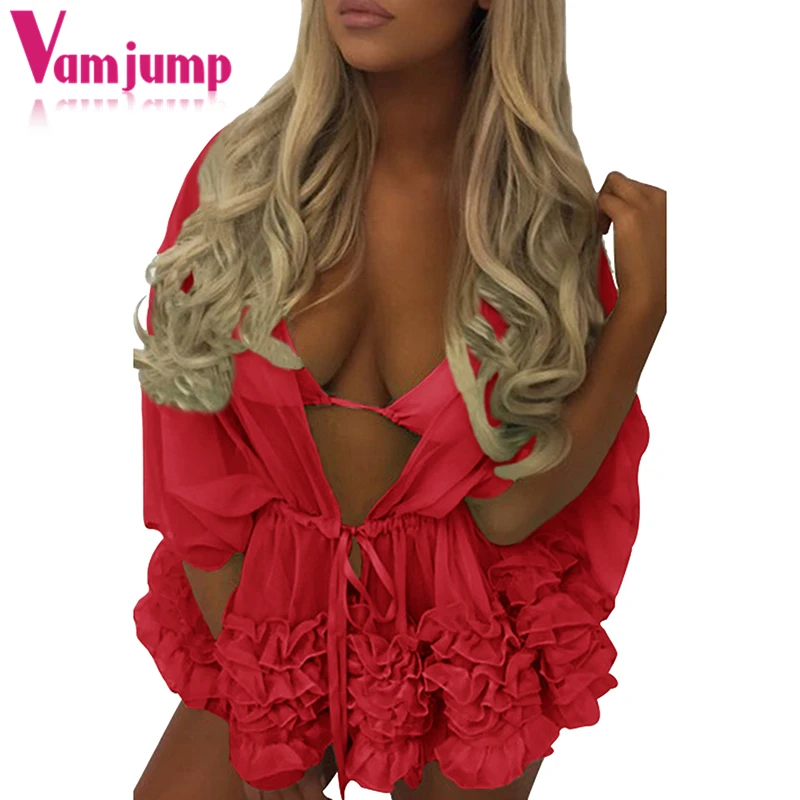 VamJump рукав летучая мышь шифон купальные костюмы с крышкой ИБП Пляжная 2018 Biquini