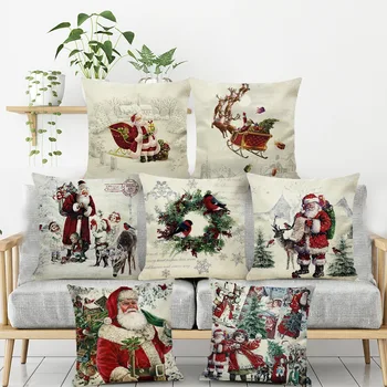 1pcs 2020 Pillow Case Santa Claus Print Old Man Sofa Bed Home Decor Pillowcase Bedroom Cushion Cover Merry Christmas 44x44 Cm santa claus horses double faced print pillowcase